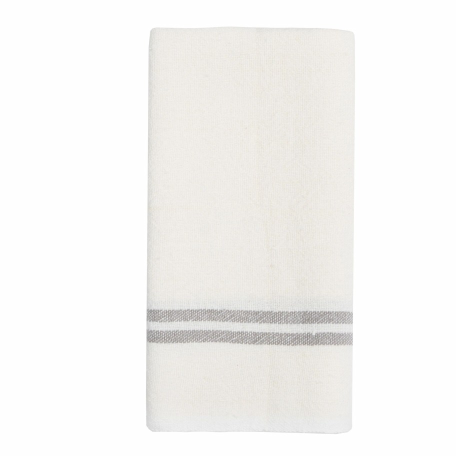 Towels * | Vintage Linen Kitchen Towels Ivory & Grey, Set Of 2