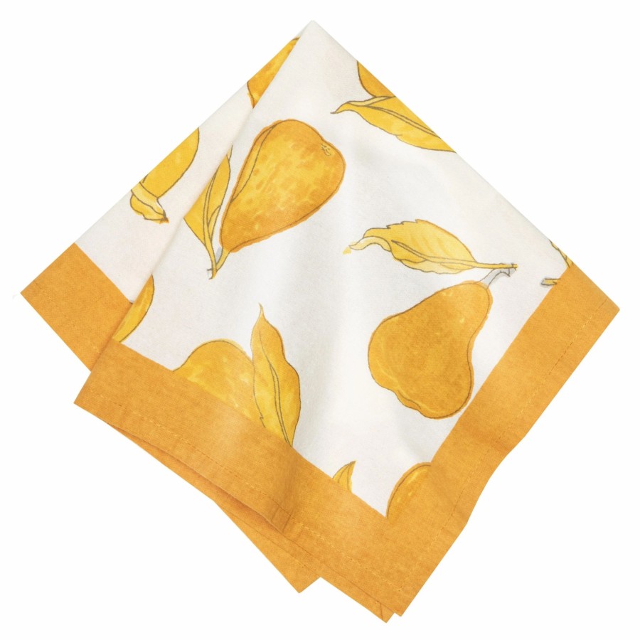 Napkins * | Orchard Pear Napkins Mustard & Grey, Set Of 6