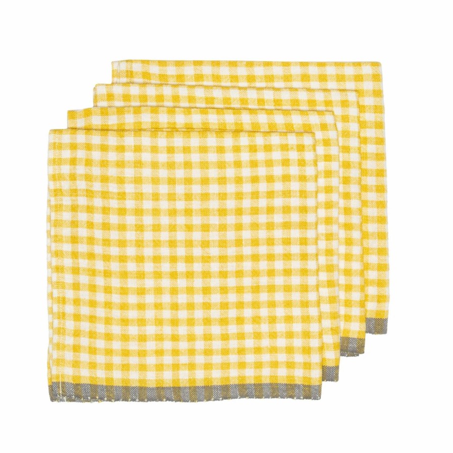 Napkins * | Two-Tone Gingham Napkins Dijon & Grey, Set Of 4