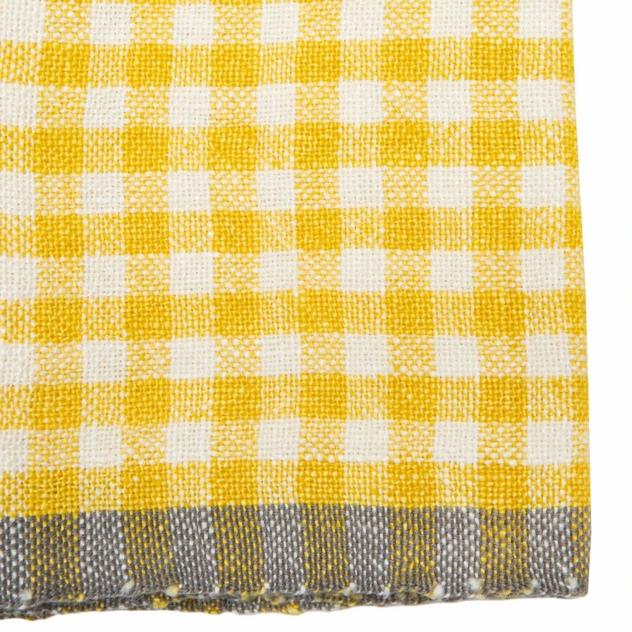 Napkins * | Two-Tone Gingham Napkins Dijon & Grey, Set Of 4