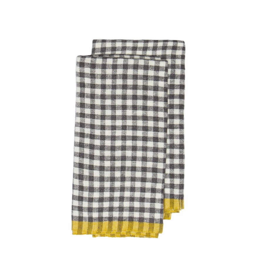 Towels * | Two-Tone Gingham Kitchen Towels Grey & Dijon, Set Of 2