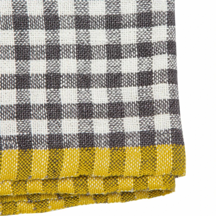 Towels * | Two-Tone Gingham Kitchen Towels Grey & Dijon, Set Of 2