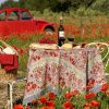 French Tablecloths * | French Tablecloth Jardin Red & Grey