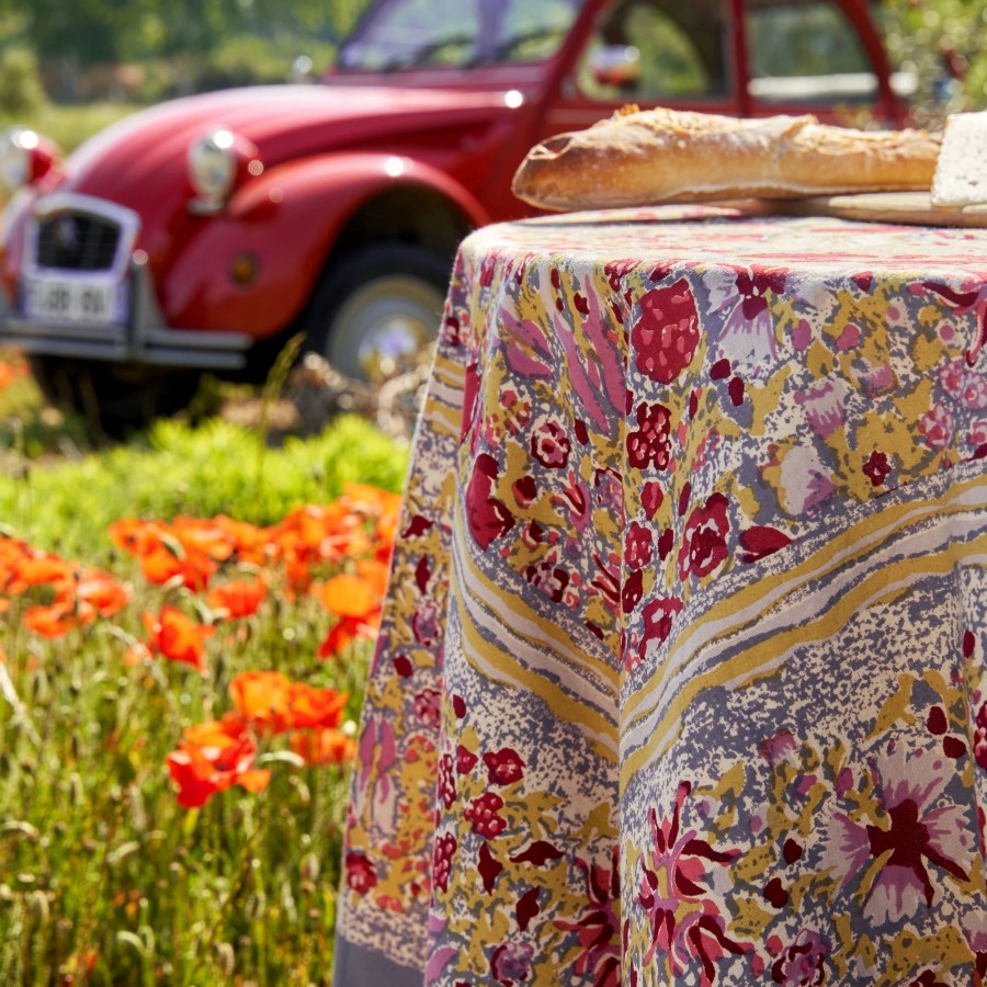 French Tablecloths * | French Tablecloth Jardin Red & Grey