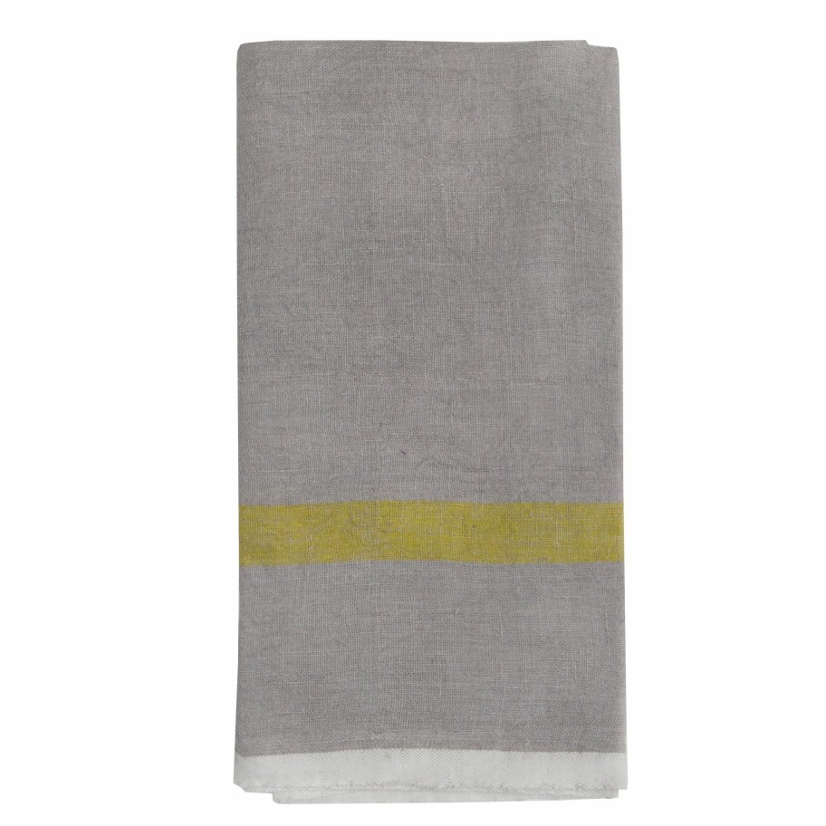 Towels * | Laundered Linen Kitchen Towel Grey & Lime, Set Of 2