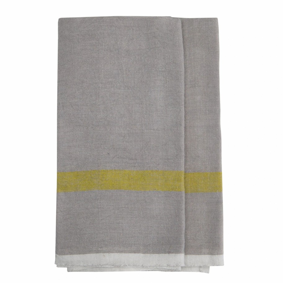 Towels * | Laundered Linen Kitchen Towel Grey & Lime, Set Of 2