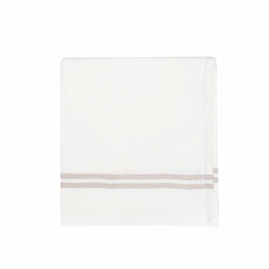 Napkins * | Vintage Linen Napkins Ivory & Grey, Set Of 4