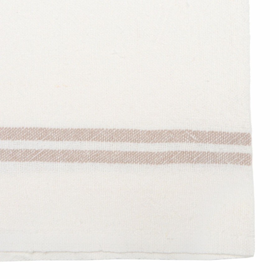 Napkins * | Vintage Linen Napkins Ivory & Grey, Set Of 4