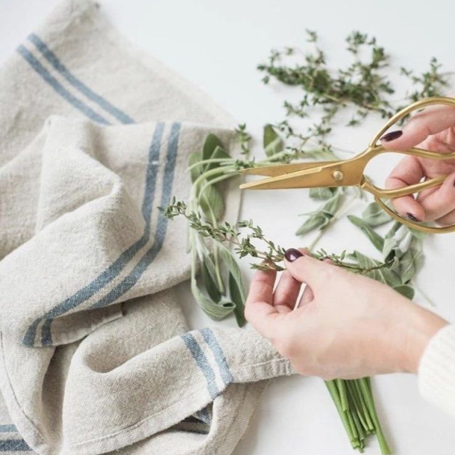 Towels * | Vintage Linen Kitchen Towels Natural & Blue, Set Of 2