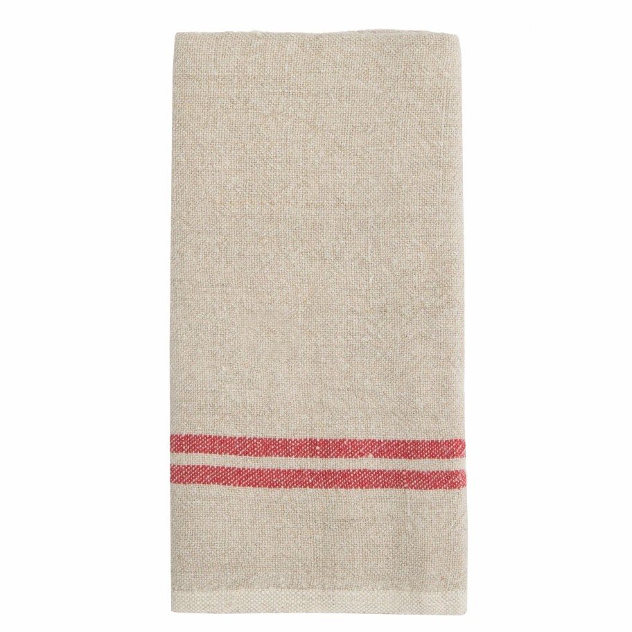 Towels * | Vintage Linen Kitchen Towels Natural & Red, Set Of 2