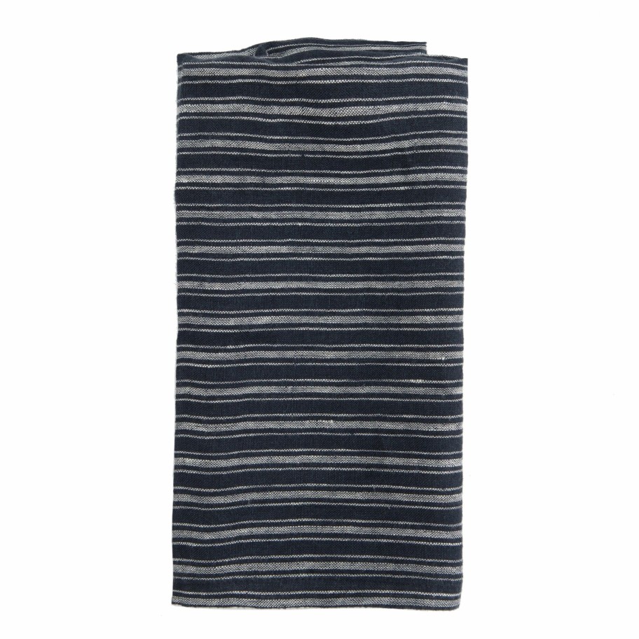 Towels * | Boat Stripe Linen Kitchen Towels Indigo & White, Set Of 2