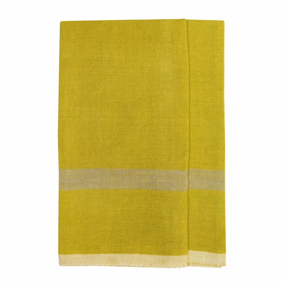 Towels * | Laundered Linen Kitchen Towels Lime & Grey, Set Of 2