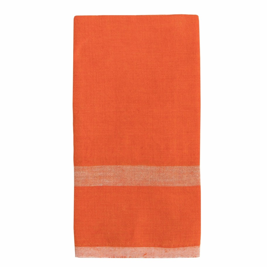 Towels * | Laundered Linen Kitchen Towels Orange & Natural, Set Of 2