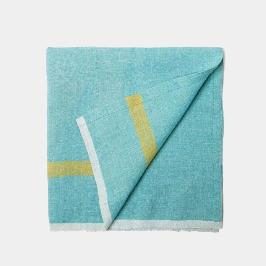 Napkins * | Laundered Linen Napkins Aqua & Lime, Set Of 4