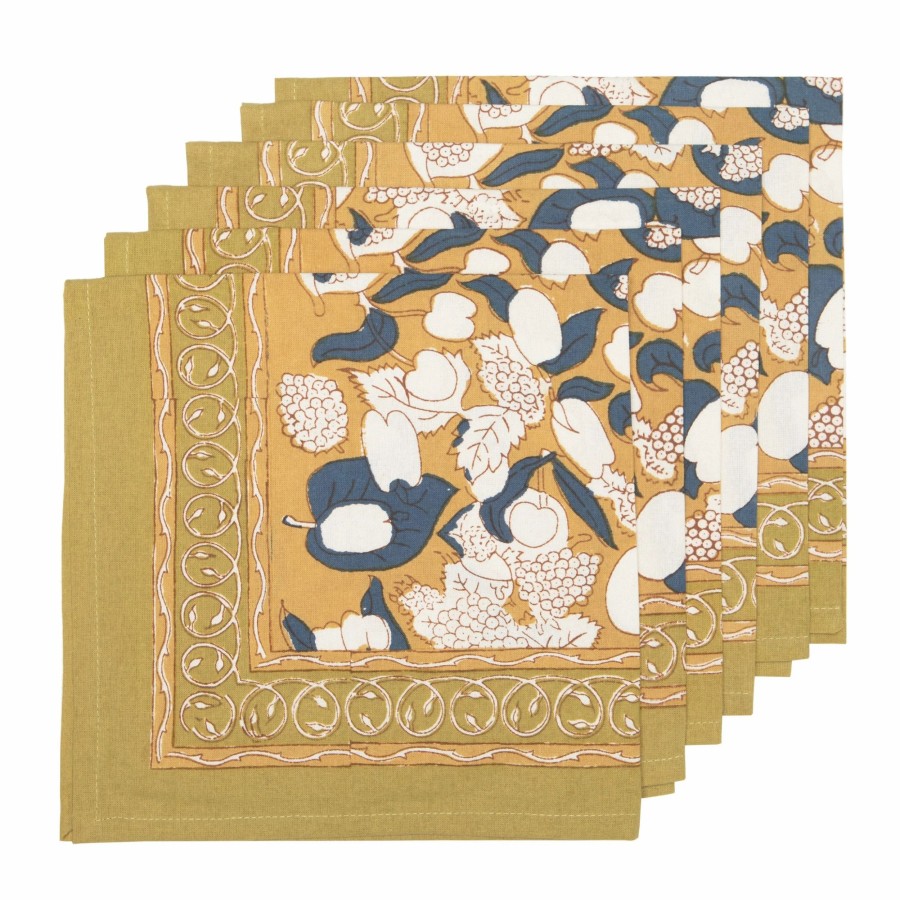 Napkins * | Forest Harvest Napkins Mustard & Blue, Set Of 6