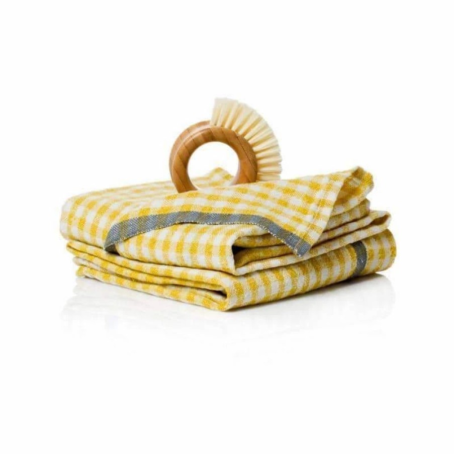 Towels * | Two-Tone Gingham Kitchen Towels Dijon & Grey, Set Of 2