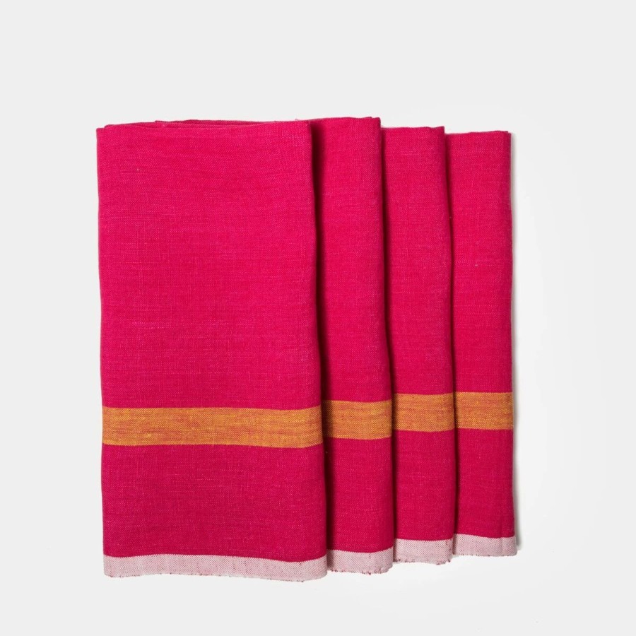 Napkins * | Laundered Linen Napkins Pink & Lime, Set Of 4