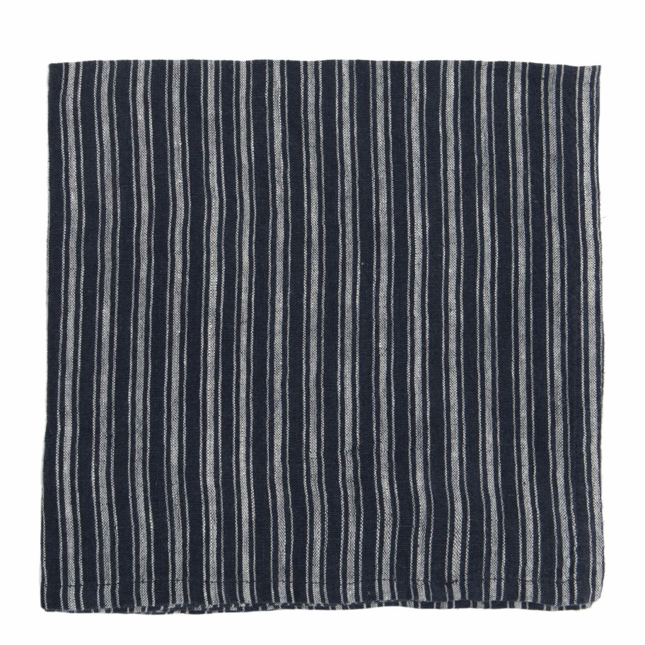 Napkins * | Boat Stripe Linen Napkins Indigo & White, Set Of 4