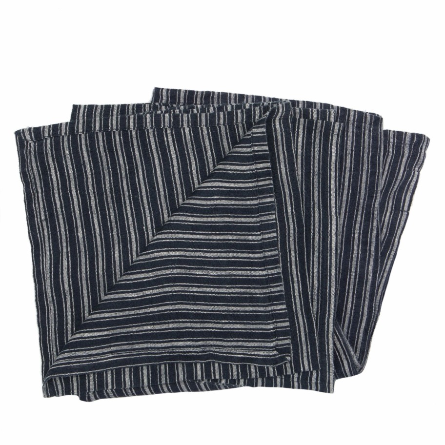 Napkins * | Boat Stripe Linen Napkins Indigo & White, Set Of 4