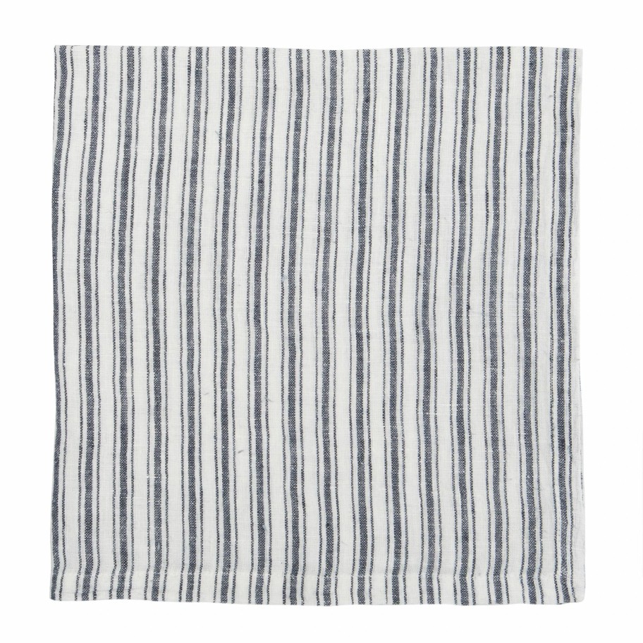 Napkins * | Boat Stripe Linen Napkins White & Blue, Set Of 4