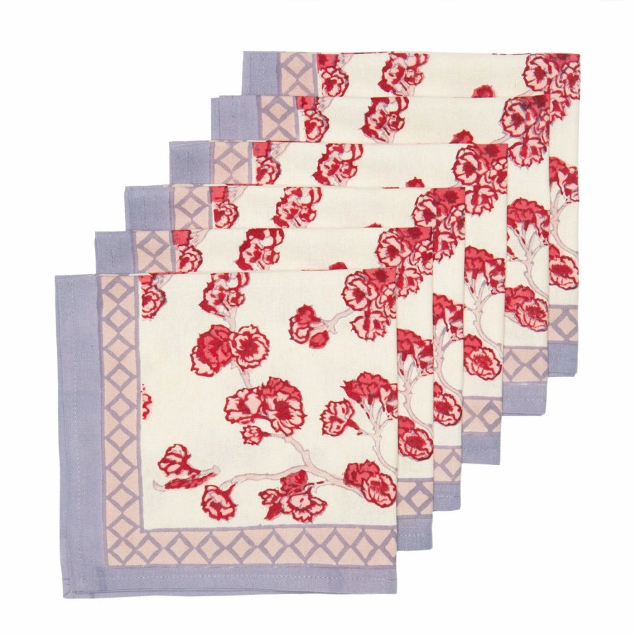 Napkins * | Cherry Blossom Cream & Blush Napkins, Set Of 6