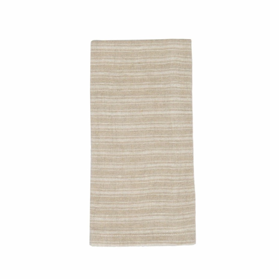 Towels * | Boat Stripe Linen Kitchen Towels Natural & White, Set Of 2