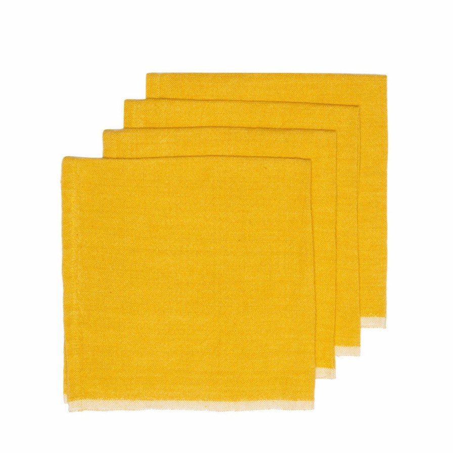 Napkins * | Chunky Linen Mustard Napkins, Set Of 4