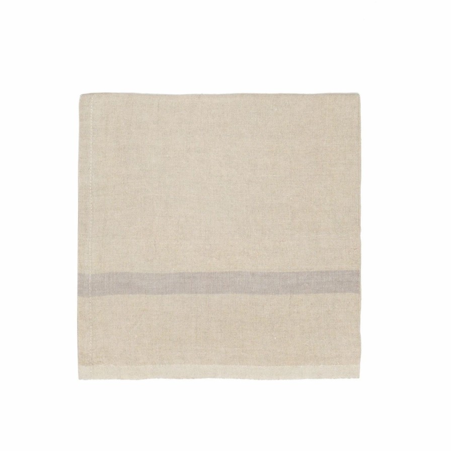 Napkins * | Laundered Linen Napkins Natural & Grey, Set Of 4