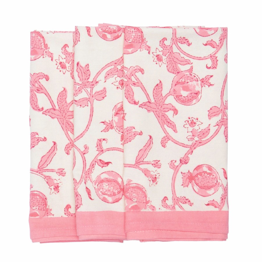 Towels * | Granada Jaipur Pink Tea Towels, Set Of 3