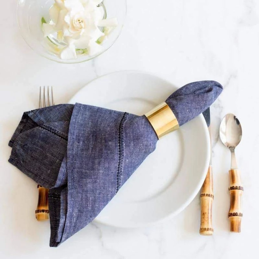 Napkins * | Linen Stitch Napkins Chambray Denim, Set Of 4