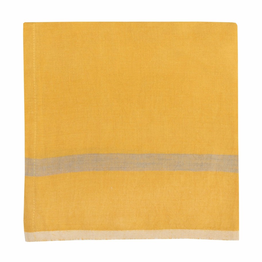 Napkins * | Laundered Linen Napkins Mustard & Grey, Set Of 4