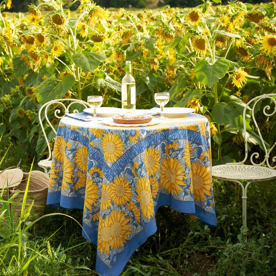 French Tablecloths * | French Tablecloth Sunflower Yellow & Blue